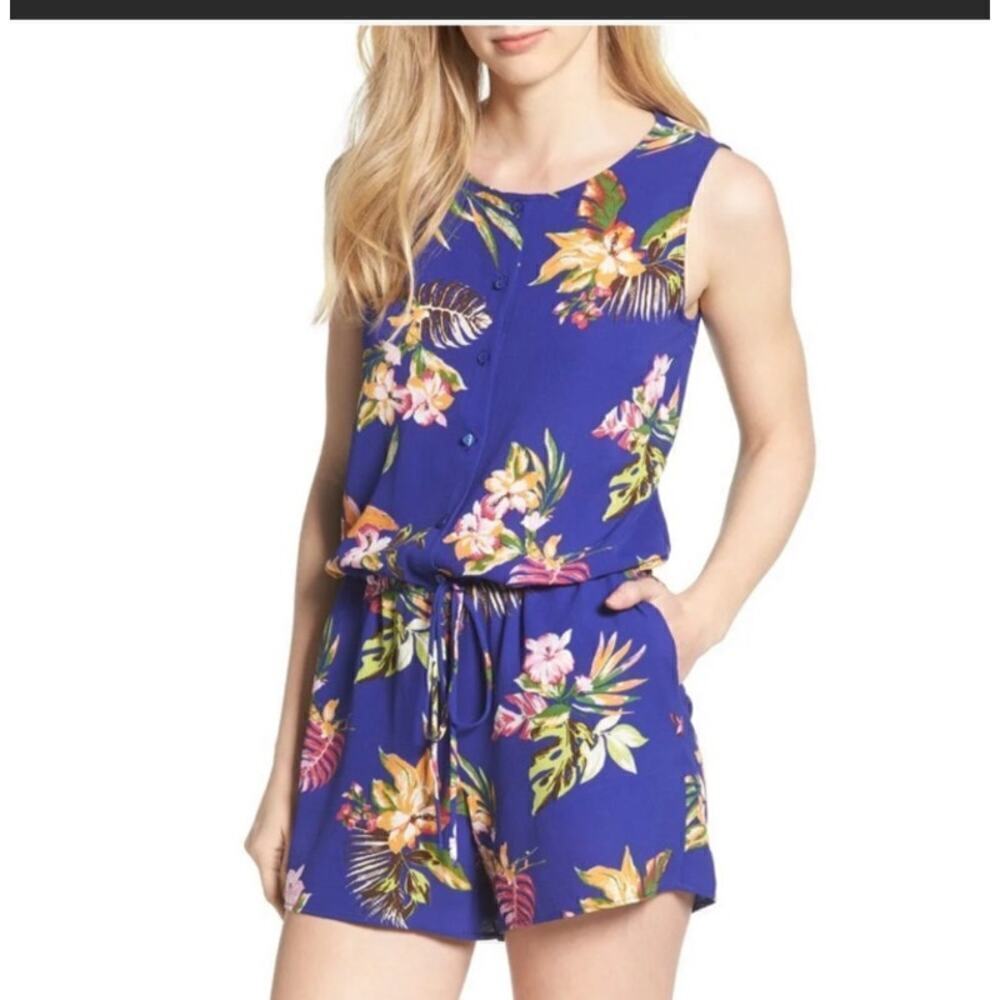 Gibson Captiva Romper Floral Print Sleeveless Blue Size Large